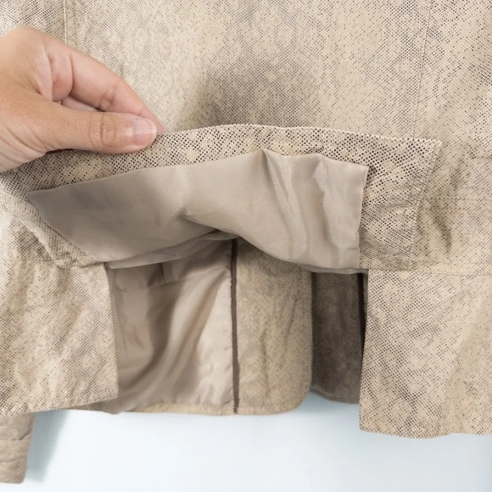 Worthington Linen Blend Blazer Jacket Women Size 14P Tan Snakeskin Lined Neutral